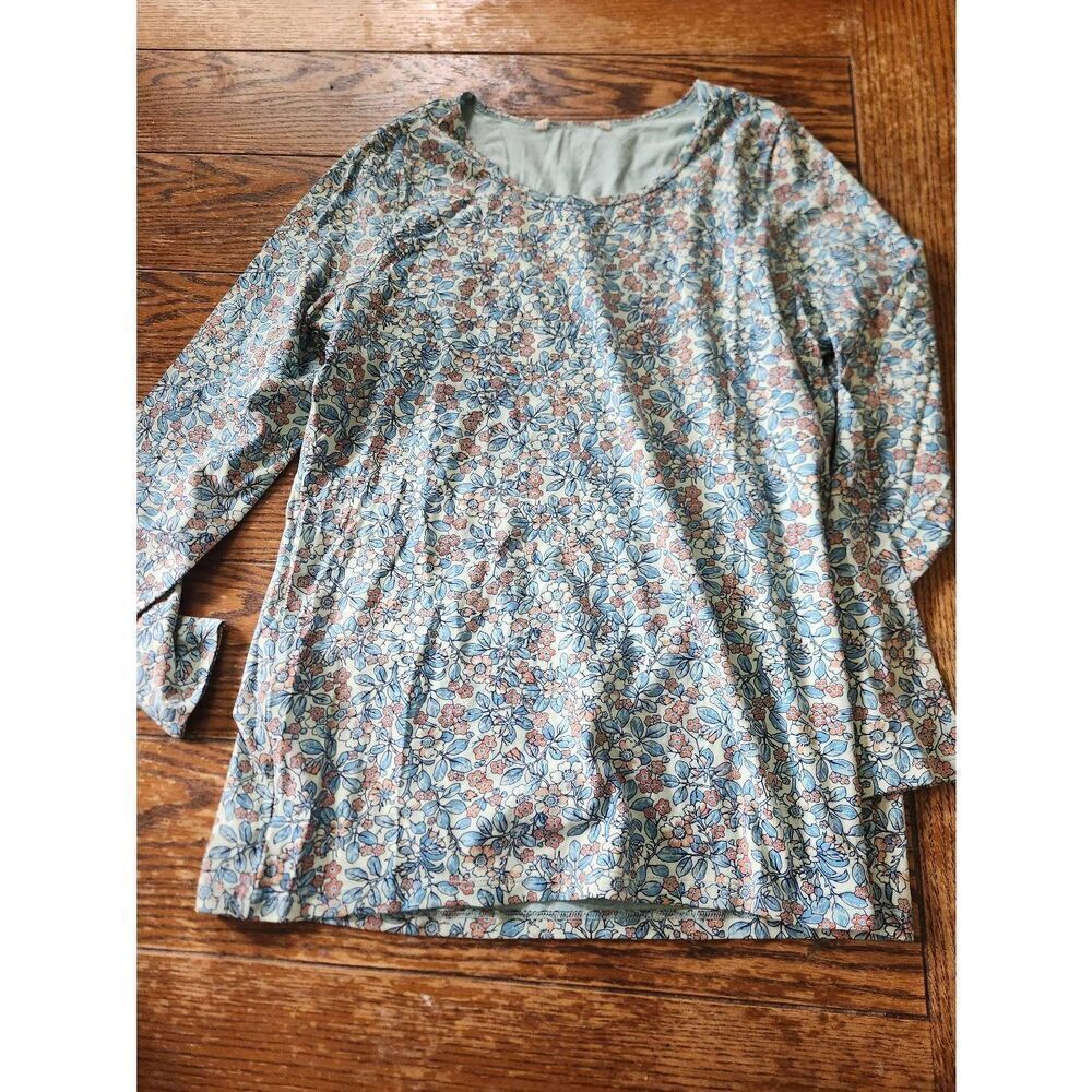 Peruvian Connection pastel floral pima cotton blend long sleeve shirt sz XL